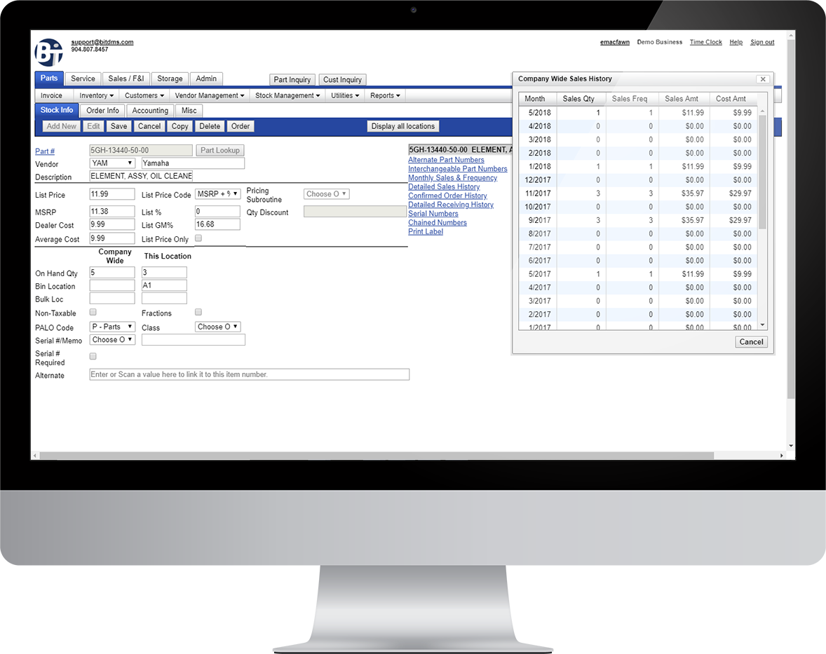 screenshot of BiT Dealership Software